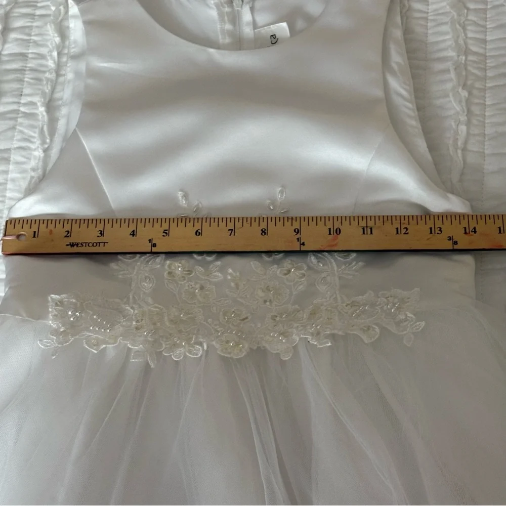 Santa Monica Girls 14 Flower Girl Dress White Formal Communion Beaded Bridal